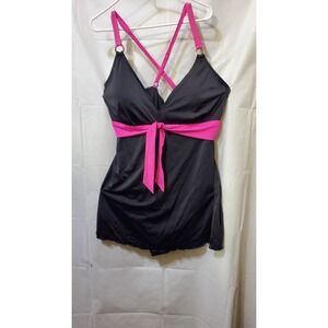 Always 4 Me bathing suit Black Skirt Layer Pink Bow Babydoll  Sz 26 Plus Size